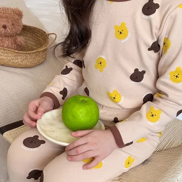 【橘魔法】滾邊滿印磨毛居家服套裝(薄長袖 長褲 睡衣 中性款 男童 女童 中童 大童 套裝 兒童 童裝)