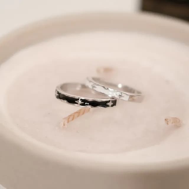 【Porabella】925純銀黑夜與黎明情侶對戒|獨特小眾設計|可調開口式|生日與告白禮物首選