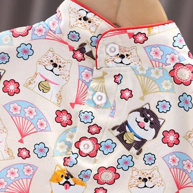 【橘魔法】龍鳳仙鶴滾邊盤扣旗袍(洋裝 過年 新年 大紅 抓周 周歲 連身裙 連衣裙 中國風 兒童 童裝 女童)