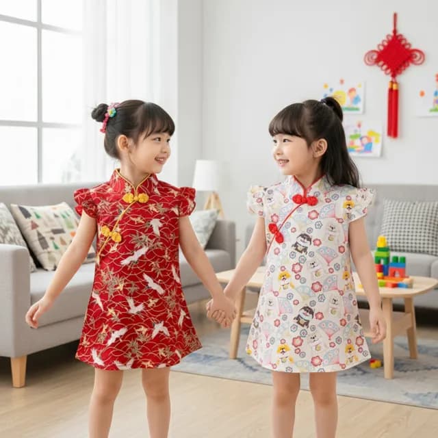 【橘魔法】龍鳳仙鶴滾邊盤扣旗袍(洋裝 過年 新年 大紅 抓周 周歲 連身裙 連衣裙 中國風 兒童 童裝 女童)