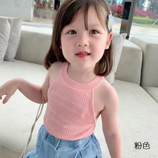 【橘魔法】透氣洞洞削肩背心(針織 上衣 小可愛 女童 童裝 兒童 中童)