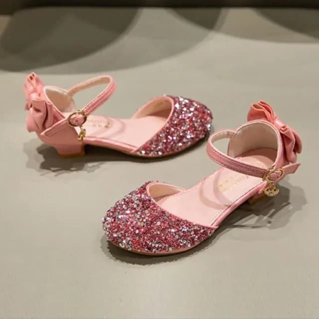 【橘魔法】閃鑽亮片腳跟蝴蝶結高跟涼鞋(高跟鞋 低跟鞋 鞋子 公主鞋 女童 婚禮 禮服表演 花童 童裝)