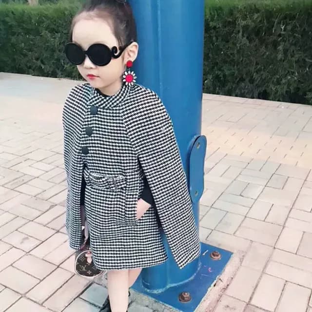 【橘魔法】名媛時尚小格子斗篷披肩(斗篷 披風 外套 兒童 童裝 女童)