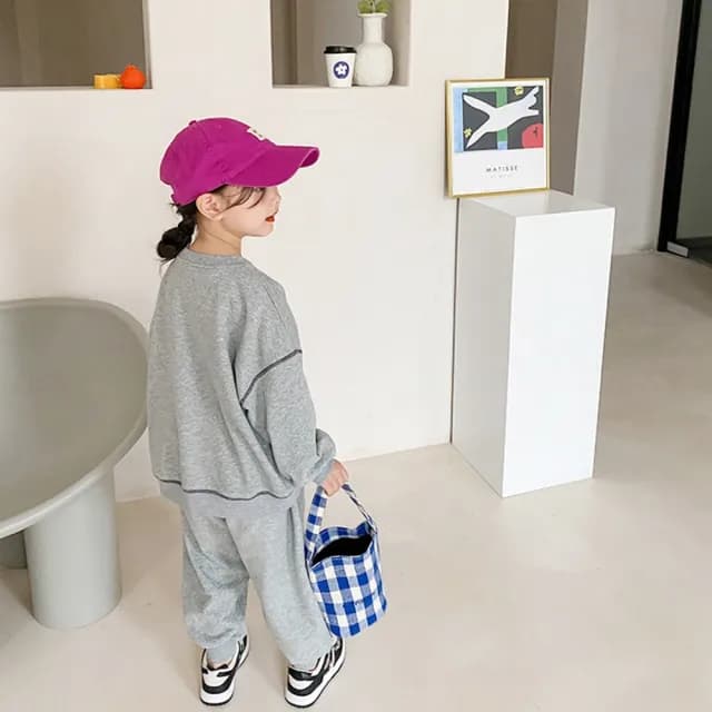 【橘魔法】反車線字母印花長袖套裝(長袖上衣 長褲 棉褲 運動 大童 兒童 男童 女童 中性款 童裝)