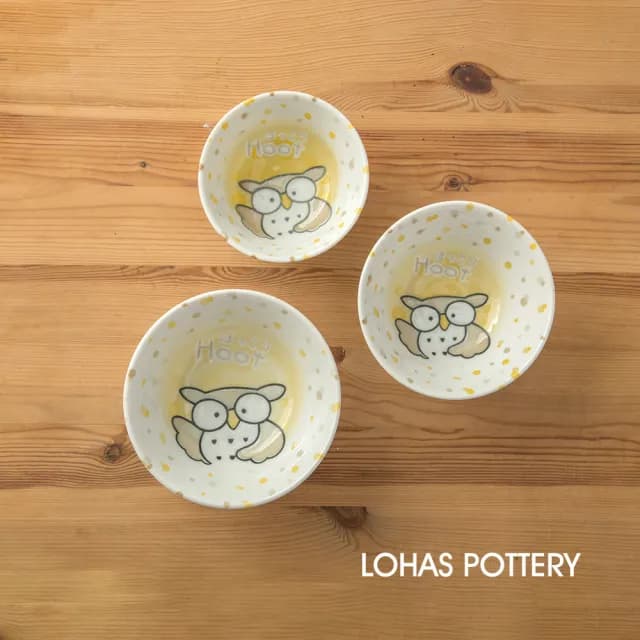 【LohasPottery 陸寶】日本製 美濃燒 動物卡通釉下彩壓紋飯碗(餐具三件組)