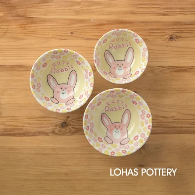 【LohasPottery 陸寶】日本製 美濃燒 動物卡通釉下彩壓紋飯碗(餐具三件組)