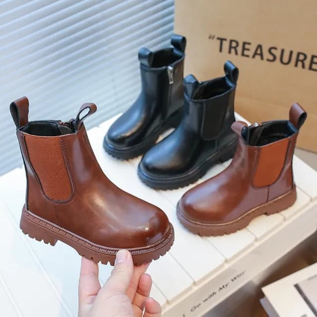 【橘魔法】兒童素面切爾西短靴(皮靴 靴子 童鞋 鞋子 中性款 男童 女童 兒童 童裝)