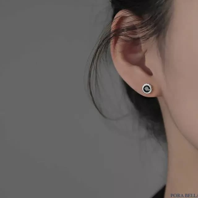 【Porabella】S925純銀黑鋯石耳釘|幾何型 中性黑洞耳針 告白生日情人節禮物推薦 | 附贈精美包裝