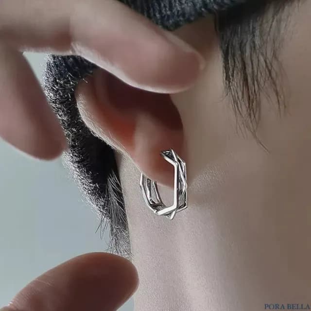 【Porabella】S925純銀線條幾何耳扣|歐美嘻哈痞帥風耳環 送男友生日禮物推薦| 附贈精美包裝 Earrings