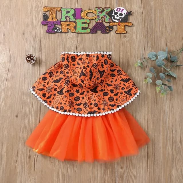 【橘魔法】萌南瓜背心紗裙洋裝+滿印斗篷披風(斗篷 萬聖節服裝 造型服 角色扮演 兒童 女童 童裝 小童)