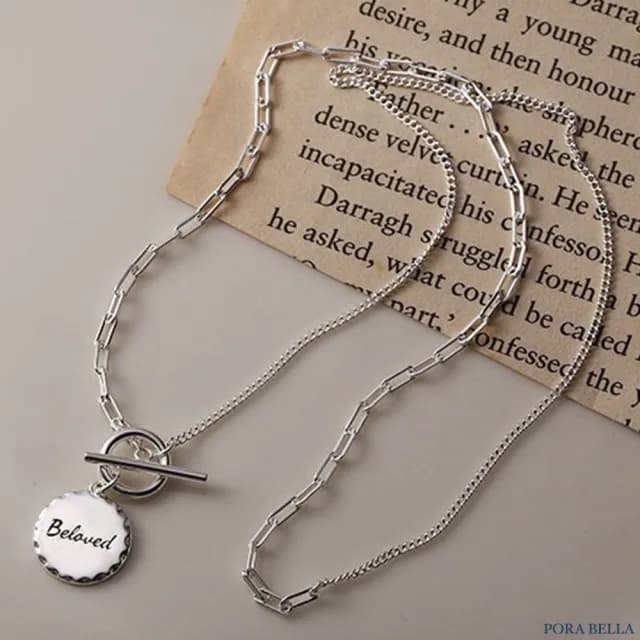 【Porabella】S925純銀 幾何圓牌字母OT扣項鍊|極簡鎖骨鍊・生日/情人節/告白禮物推薦|Necklace