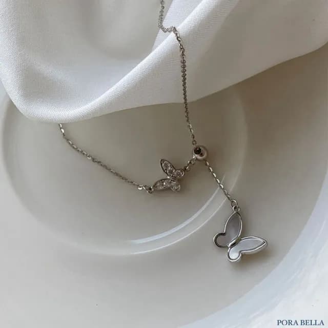 【Porabella】S925純銀母貝蝴蝶項鍊 ∣ 抽拉式鎖骨鏈 ∣ 告白・生日・情人節浪漫禮物推薦 Necklace