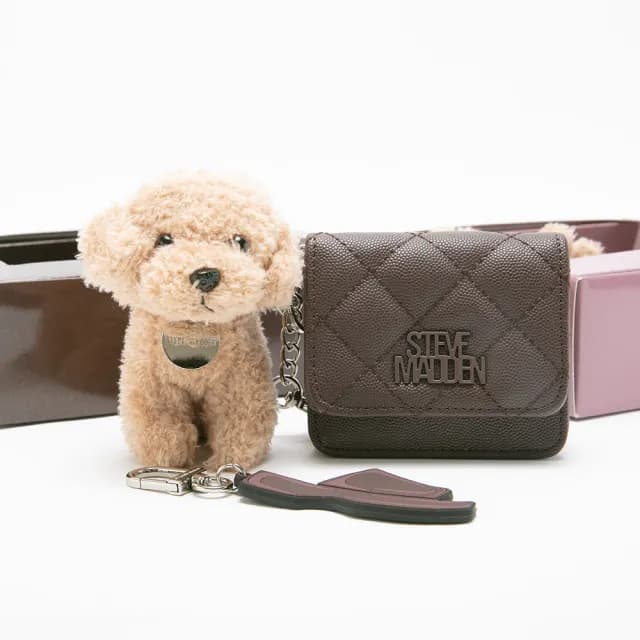 【steve madden】菱格紋零錢包/吊飾三件禮盒組(咖啡色)