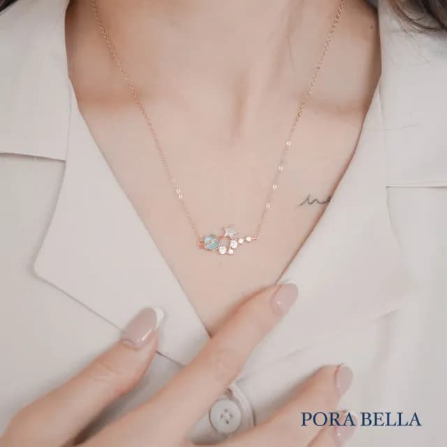 【Porabella】925純銀鋯石項鍊 玫瑰金 人造月光石小眾設計款 純銀項鍊 情人節禮物 生日禮物 Necklace