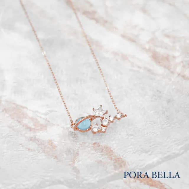 【Porabella】925純銀鋯石項鍊 玫瑰金 人造月光石小眾設計款 純銀項鍊 情人節禮物 生日禮物 Necklace