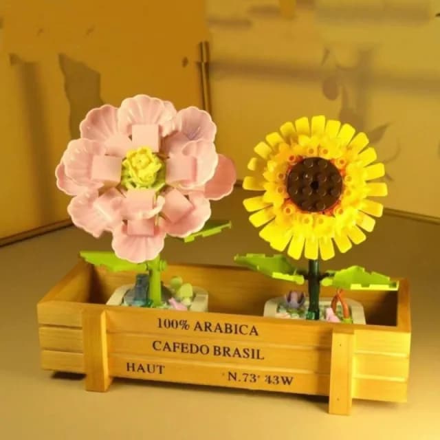 積木花束小盆栽(家居裝飾 樂高兼容 兒童益智拼裝玩具禮物 室內植物花 玫瑰向日葵鈴蘭芙蓉風信子康乃馨)