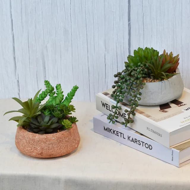 【YU Living 信歐傢居】人造多肉植物陶瓷盆栽 4吋(淺粉色/仿真植物盆栽)