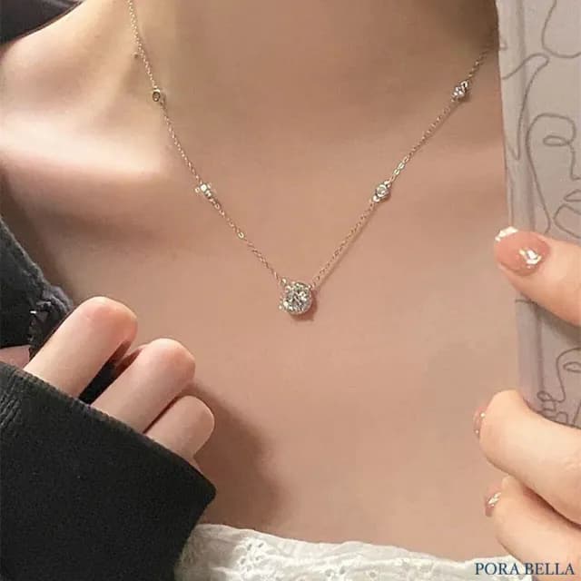 【Porabella】925純銀星點鑽石項鍊 鋯石項鍊 藍寶石小眾項鍊 送女友 情人節禮物 幾何鎖骨鍊 Necklace