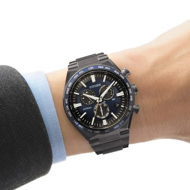 【CITIZEN 星辰】ATTESA 超級鈦 光動能 電波 計時手錶  男錶 禮物 推薦 禮物 推薦(CB5967-66L)
