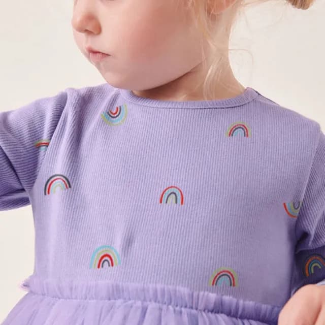 【橘魔法】彩虹長袖紗裙洋裝(薄長袖 連身裙 連衣裙 女童 兒童 童裝)