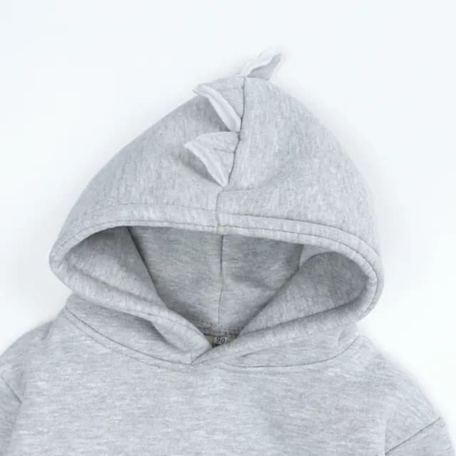 【橘魔法】恐龍刺角造型棉絨素面連帽上衣(長袖上衣 帽T 中性款 男童 女童 童裝 兒童 中童 小童 保暖)