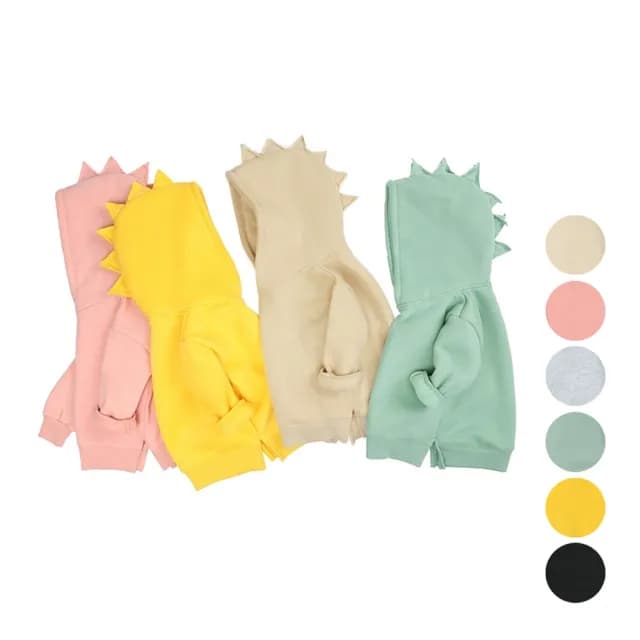 【橘魔法】恐龍刺角造型棉絨素面連帽上衣(長袖上衣 帽T 中性款 男童 女童 童裝 兒童 中童 小童 保暖)