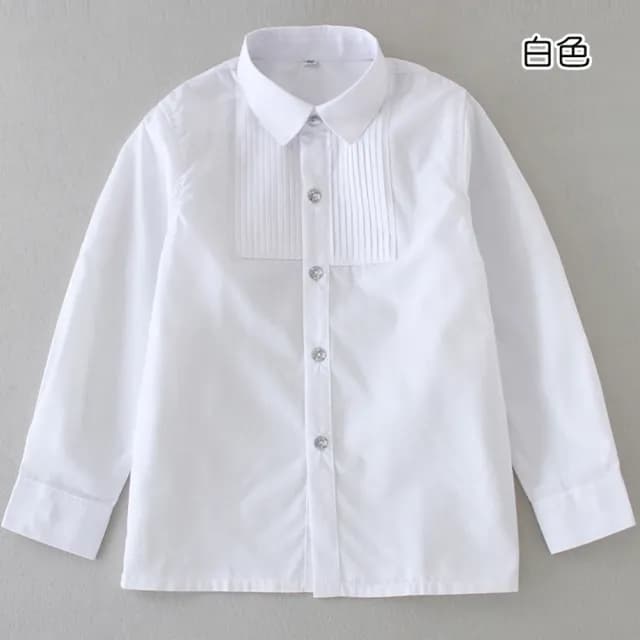 【橘魔法】長袖 直條紋 純白水鑽扣長袖襯衫(男童 大童 花童 攝影 表演 長袖上衣 兒童 童裝)