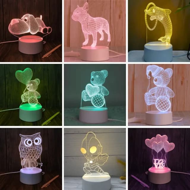 【A-ONE 匯旺】七彩壓克力造型小夜燈 貓頭鷹生日 女友 情人節 公司禮物 星球小夜燈 壓克力底座