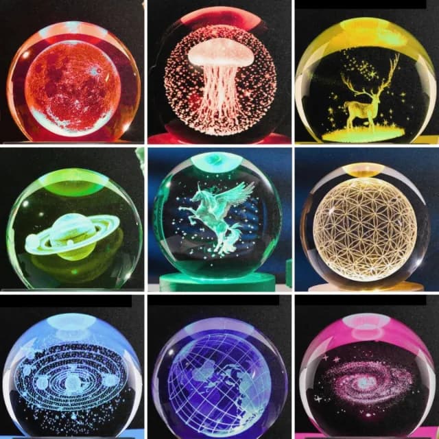 【A-ONE 匯旺】七彩水晶球小夜燈 太陽系 流星 夜燈 交換禮物 生日禮物燈 情人節 LED木座