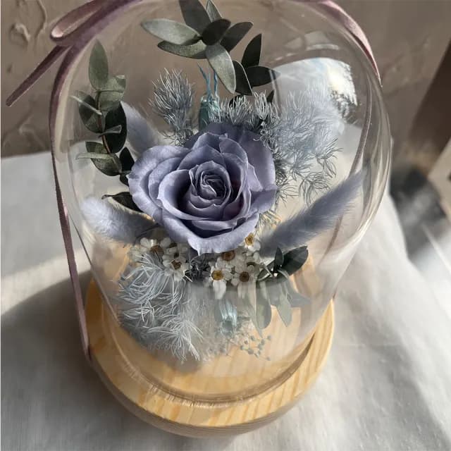 【OSTARA FLORIST 奧斯塔拉花藝】莫蘭迪藍永生玫瑰玻璃罩(永生花、玫瑰花、情人節、母親節、生日)