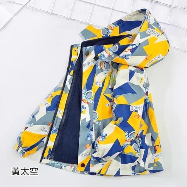 【橘魔法】男童 拚色太空人風衣外套(2件式可拆 厚外套 衝鋒衣 長袖外套 連帽外套 保暖 大童 兒童 童裝)