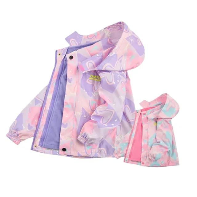 【橘魔法】大童 繽紛愛心長袖風衣外套(2件式 兩件式 可拆 厚 外套 衝鋒衣 長袖 連帽 保暖 親子款)