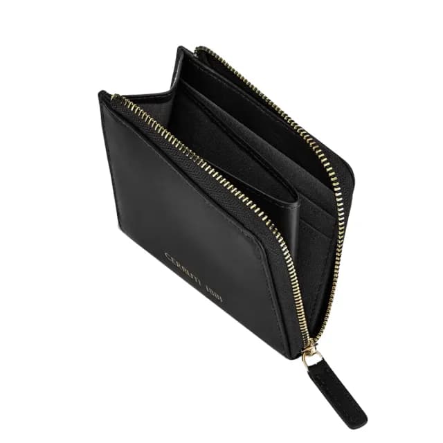 【Cerruti 1881】限量2折 義大利原裝進口 頂級小牛皮女用零錢包 6163M 全新專櫃展示品(黑色 贈禮盒提袋)