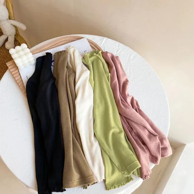 【橘魔法】花邊柔色彈力半高領長袖上衣(大童 打底衫 內搭衣 內搭 童裝 兒童 女童 中童)