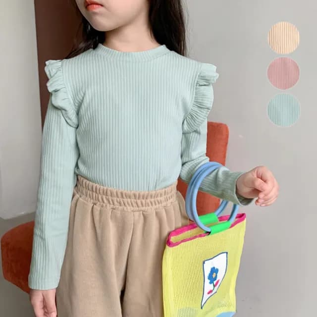 【橘魔法】浪漫小飛袖直條紋長袖上衣(打底衫 內搭衣 童裝 兒童 女童 中童)