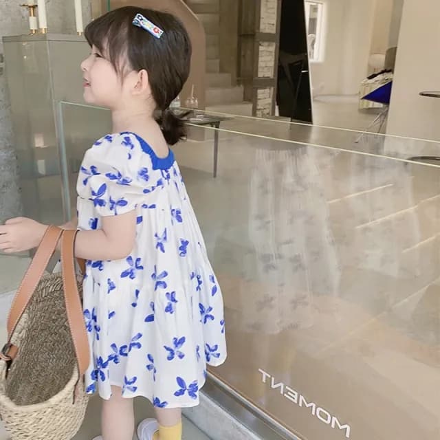 【橘魔法】藍紫蝴蝶滿印棉紗洋裝(連身裙 連衣裙 短袖洋裝 女童 兒童 童裝)