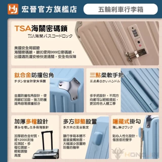 【HONG JIN】32吋五輪剎車行李箱 胖胖箱(行李箱 旅行箱 拉桿箱 大容量旅行箱 5輪 胖胖行李箱 出國必備)