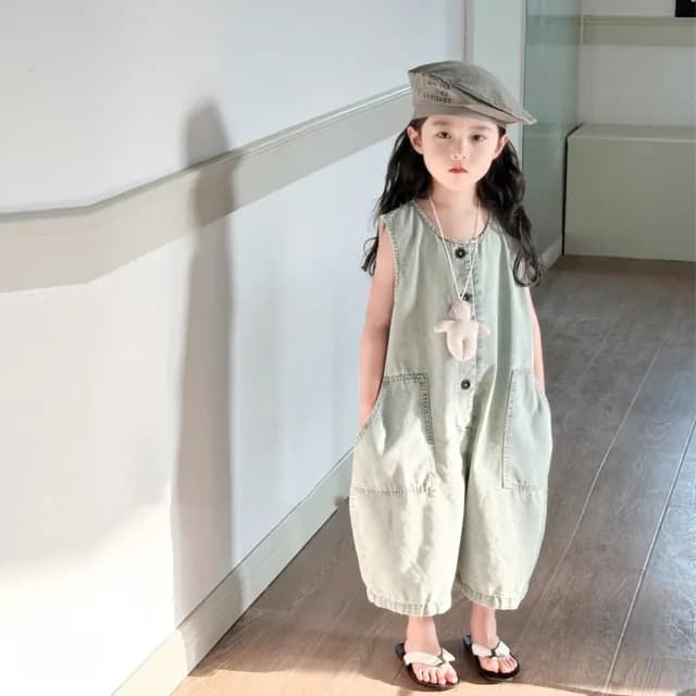 【橘魔法】復古淺刷白牛仔背帶褲(褲子 牛仔褲 背帶褲 男童 女童 中性款 童裝 兒童)