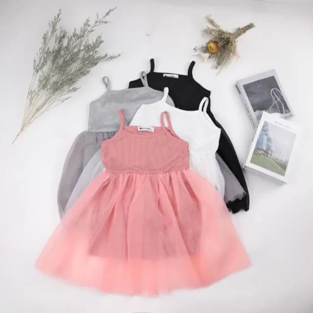 【橘魔法】素色細肩帶澎澎紗裙洋裝(襯裙 內搭 防走光 連衣裙 連身洋裝 童裝 兒童 花童 女童)