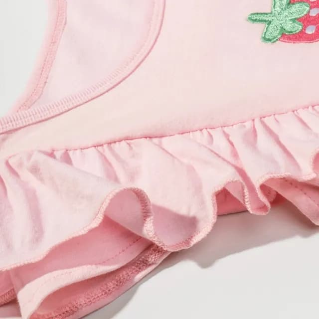 【橘魔法】草莓刺繡小飛袖上衣+粉條紋屁屁褲 套裝(短袖上衣 棉T 褲子 短褲 兒童 女童 童裝)