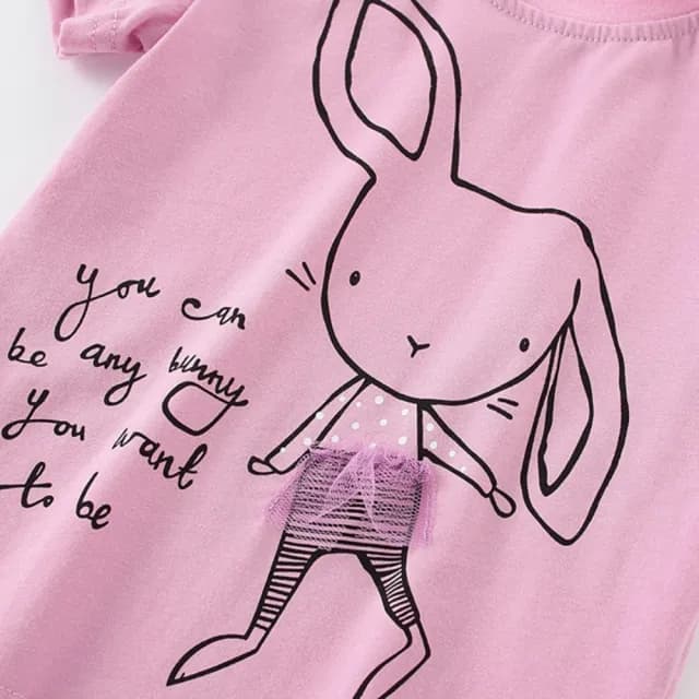 【橘魔法】粉紫大耳兔短袖上衣(T恤 棉T 女童 兒童 童裝)