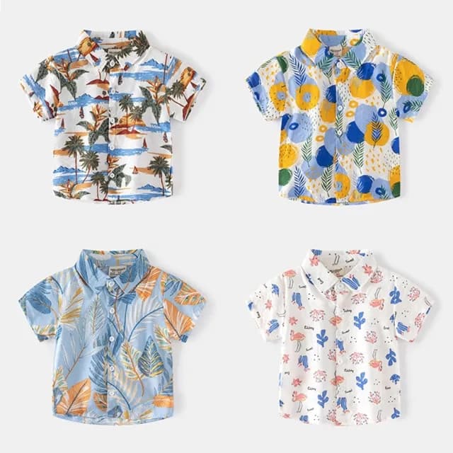 【橘魔法】度假風短袖花襯衫(短袖襯衫 短袖上衣 薄襯衫 涼感 男童 童裝 中童 兒童)