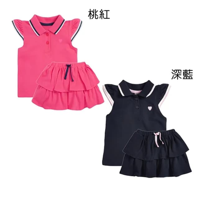 【橘魔法】網眼愛心小飛袖POLO衫套裝(蛋糕裙 短裙 裙子 大童 運動風 女童 兒童 童裝)