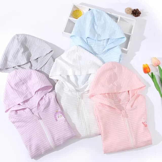 【橘魔法】動物印花透氣條紋竹節棉長袖連帽外套(大童 薄外套 冷氣房 防蚊 防曬 童裝 兒童 男童 女童)