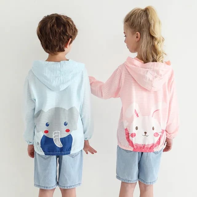 【橘魔法】動物印花透氣條紋竹節棉長袖連帽外套(大童 薄外套 冷氣房 防蚊 防曬 童裝 兒童 男童 女童)