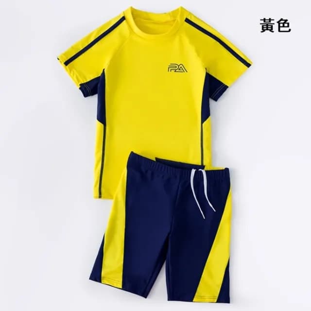 【橘魔法】大童 線條PA字母運動插肩泳衣+五分泳褲(二件式 游泳課 學生泳衣 中性款 男童 兒童 童裝)