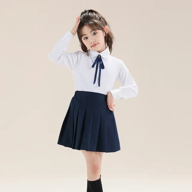 【橘魔法】女童細斜紋純白長袖襯衫(長袖上衣 大童 白襯衫 花童 表演服裝 攝影 鋼琴 表演 童裝 兒童 女童)