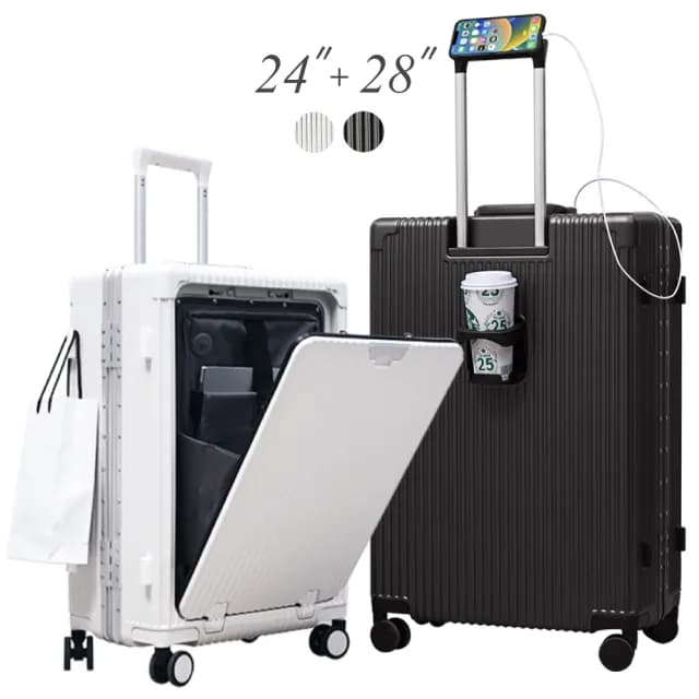 【Arlink】24吋+28吋 行李箱前開式 杯架行李箱(行李箱組/行李箱28/行李箱24/旅行箱)