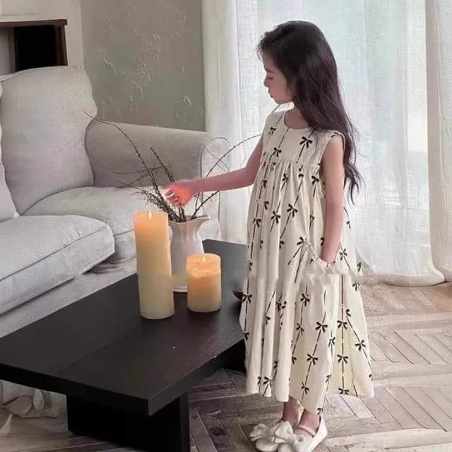 【橘魔法】日系奶油蝴蝶結背心裙(無袖洋裝 連衣裙 連身裙 裙子 兒童 女童 童裝)