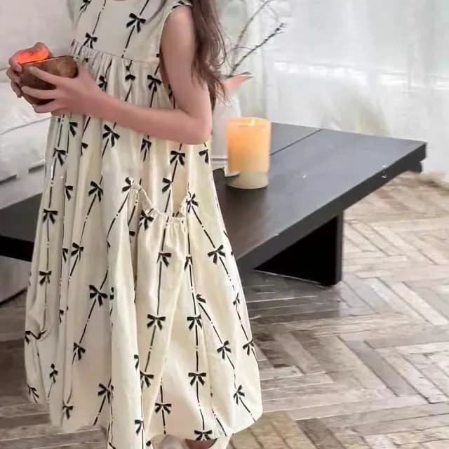 【橘魔法】日系奶油蝴蝶結背心裙(無袖洋裝 連衣裙 連身裙 裙子 兒童 女童 童裝)